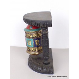 Moulin à prières tibétain bois pierres 14 cm Objets rituels bouddhistes mou103
