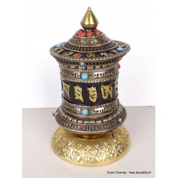 Moulin à prières tibétain de table patine antique 17 cm Objets rituels bouddhistes MAPT15