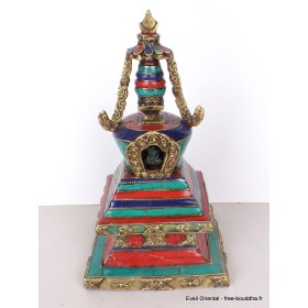 Stupa laiton pierres pour autel bouddhiste 21 cm Statuettes Bouddhistes ref 3755