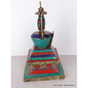 Stupa laiton pierres pour autel bouddhiste 21 cm Statuettes Bouddhistes ref 3755