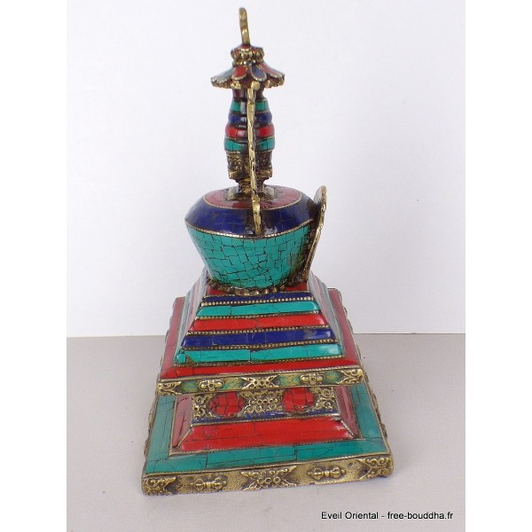 Stupa laiton pierres pour autel bouddhiste 21 cm Statuettes Bouddhistes ref 3755