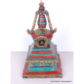 Stupa tibétain laiton pierres pour autel bouddhiste 22 cm Statuettes Bouddhistes ref 3755.1
