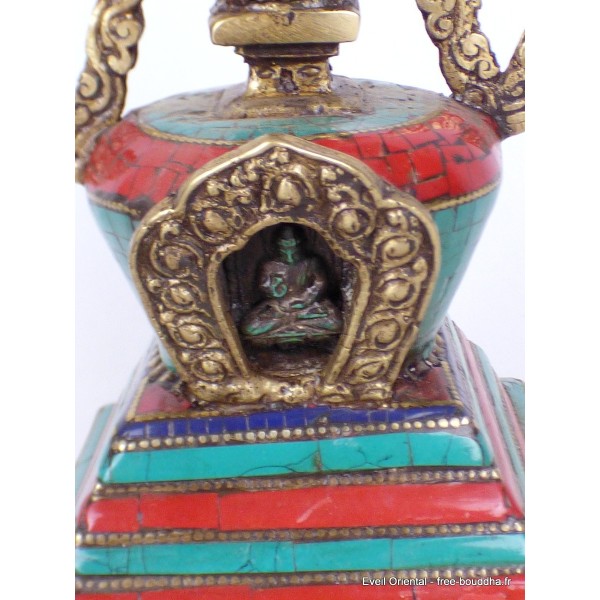 Stupa tibétain laiton pierres pour autel bouddhiste 22 cm Statuettes Bouddhistes ref 3755.1