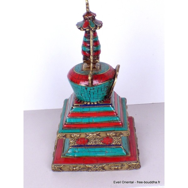 Stupa tibétain laiton pierres pour autel bouddhiste 22 cm Statuettes Bouddhistes ref 3755.1