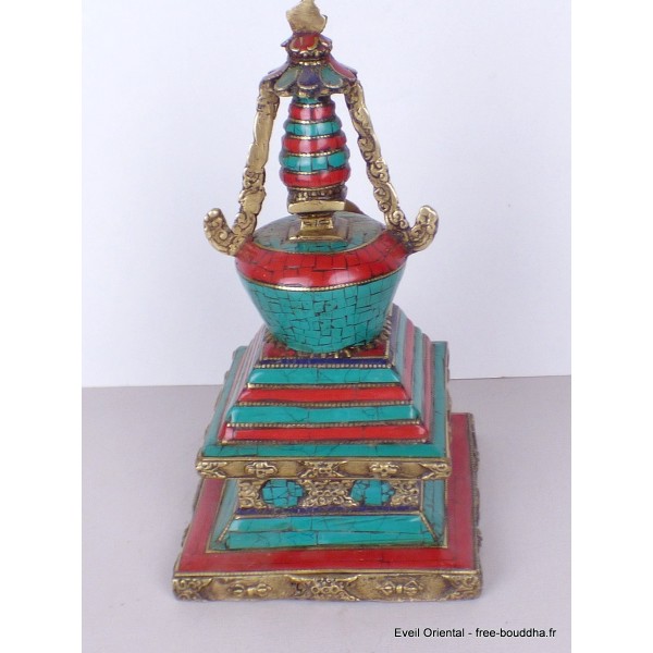 Stupa tibétain laiton pierres pour autel bouddhiste 22 cm Statuettes Bouddhistes ref 3755.1