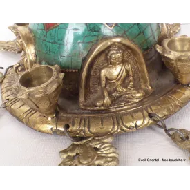 Statuette bouddhiste Stupa tibétain Feuilles en laiton et pierres - Statuettes bouddhistes tibétaines artisanales