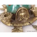 Statuette bouddhiste Stupa tibétain Feuilles en laiton et pierres - Statuettes bouddhistes tibétaines artisanales