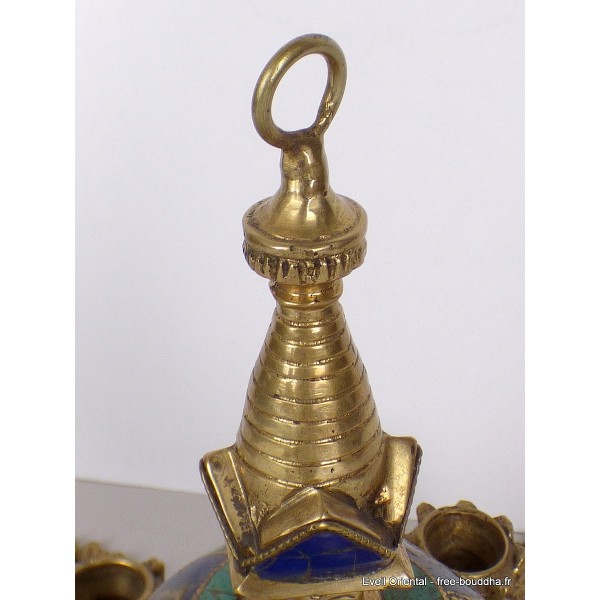 Stupa tibétain Feuilles en laiton et pierres Statuettes Bouddhistes ref 82