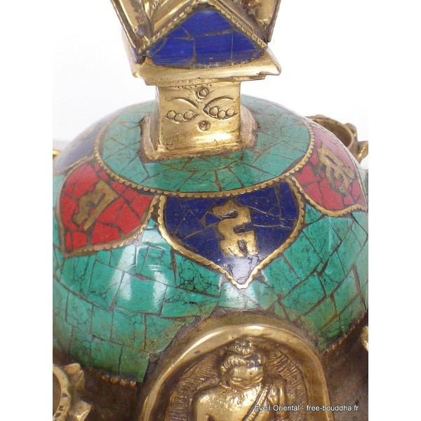 Stupa tibétain Feuilles en laiton et pierres Statuettes Bouddhistes ref 82