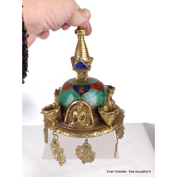 Stupa tibétain Feuilles en laiton et pierres Statuettes Bouddhistes ref 82