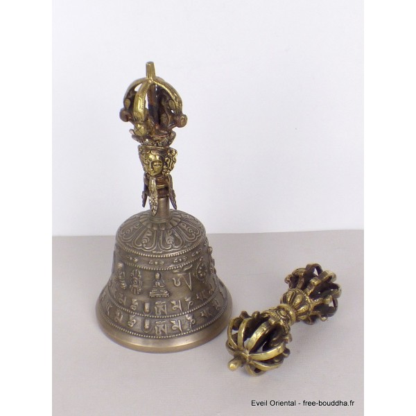 Cloche dorjé de cérémonie en bronze 19 cm Cloches et dorjé tibétains CDHG2