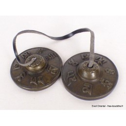 Tingshas tibétaines bronze noir mantra 6,5 cm Tingsha tibétaine cymbales TT75A.1