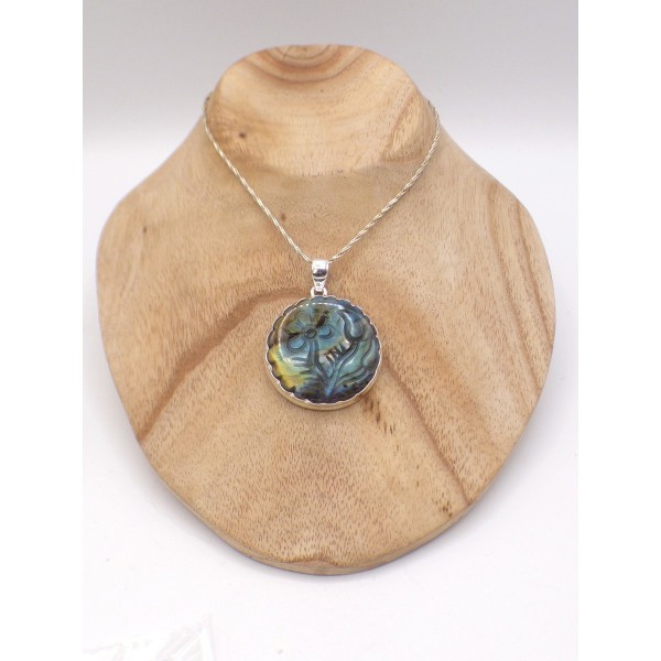 Gros pendentif Labradorite sculptée fleur Bijoux en Labradorite PU88