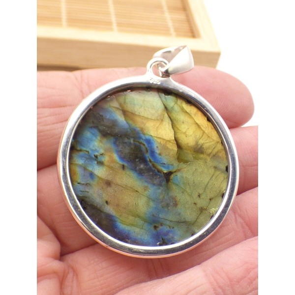 Gros pendentif Labradorite sculptée fleur Bijoux en Labradorite PU88