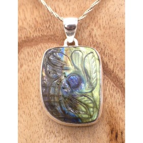 Pendentif Labradorite sculptée fleur Bijoux en Labradorite PU88.1