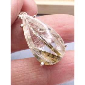 Pendentif Epidote sur Quartz forme goutte Pendentifs pierres naturelles PU96