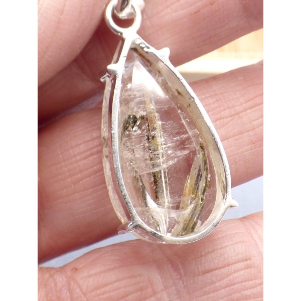 Pendentif Epidote sur Quartz forme goutte Pendentifs pierres naturelles PU96