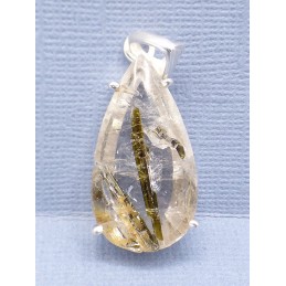 Pendentif Epidote sur Quartz forme goutte Pendentifs pierres naturelles PU96