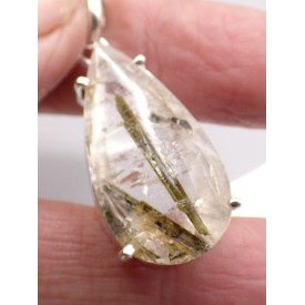 Pendentif Épidote sur Quartz goutte – Argent 925 certifié