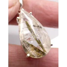 Pendentif Epidote sur Quartz forme goutte - Pendentifs pierres naturelles