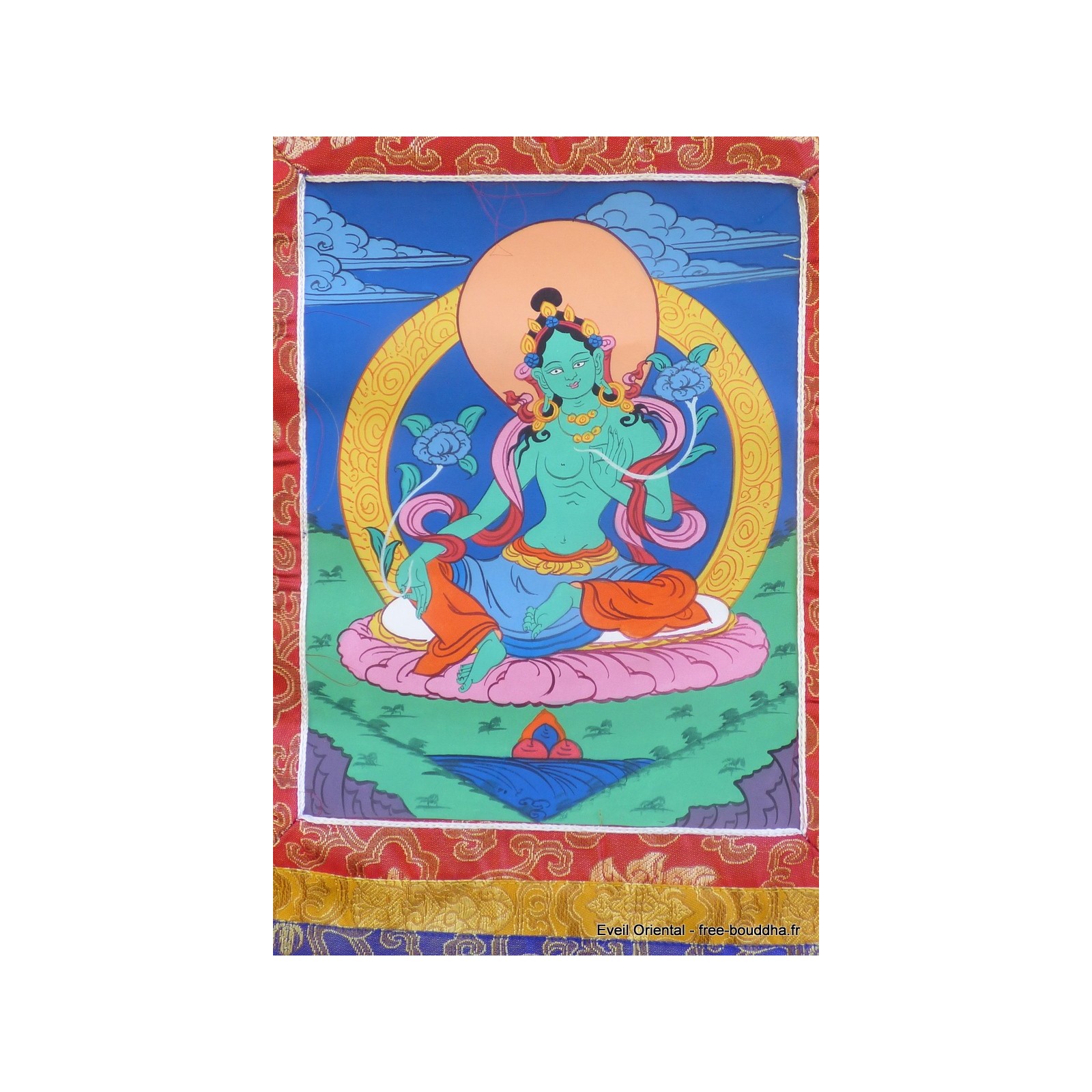 Tanka Peint Sur Toile Signé - Art Populaire Asiatique Bouddhiste