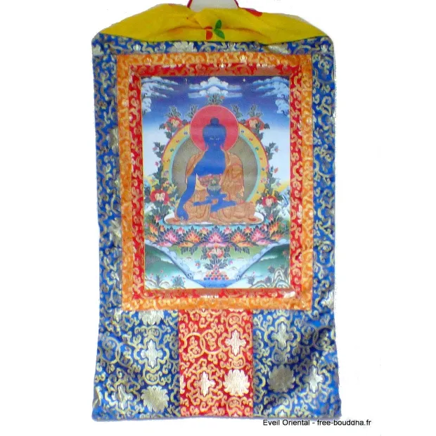 Grand Thangka tibétain Bouddha de Médecine 105 cm - Thangkas tibétains
