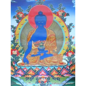 Grand Thangka tibétain Bouddha de Médecine 105 cm - Thangkas tibétains