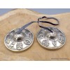 Tingshas tibétaines Signes Auspicieux argentées 7 cm Tingsha tibétaine cymbales TBDRA1