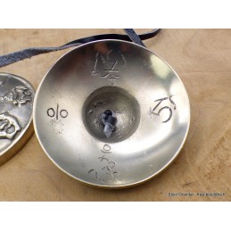 Tingshas tibétaines Signes Auspicieux argentées 7 cm Tingsha tibétaine cymbales TBDRA1