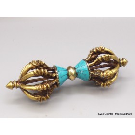 Dorjé tibétain 8 branches laiton turquoise Cloches et dorjé tibétains DTIB1