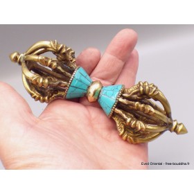 Dorjé tibétain 8 branches laiton turquoise Objets rituels bouddhistes DTIB1