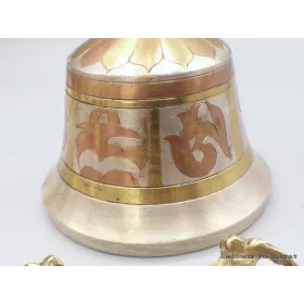 Cloche tibétaine dorjé 15 cm plaqué argent mantra tibétain - Objets rituels bouddhistes