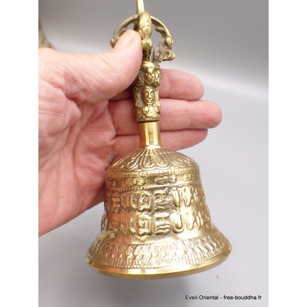 Cloche tibétaine et dorjé en bronze laiton 13 cm Cloches et dorjé tibétains CEDOR8