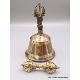 Cloche dorjé boucchiste patine cuivre et or 15 cm Objets rituels bouddhistes CEDOR10