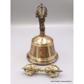 Cloche dorjé boucchiste patine cuivre et or 15 cm Cloches et dorjé tibétains CEDOR10