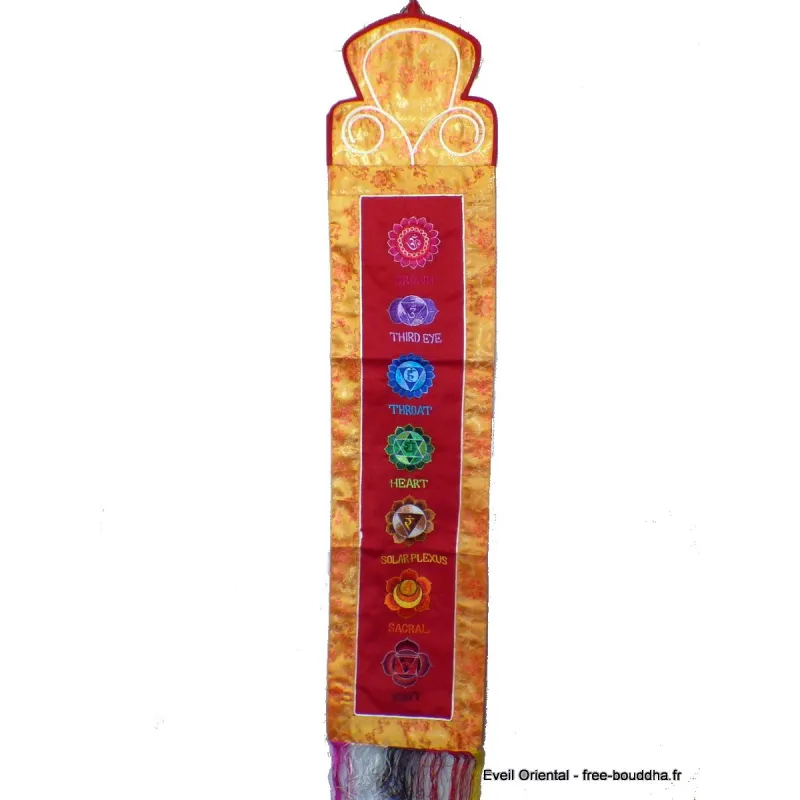 Tenture tibétaine 7 chakras bordeau jaune - Tentures bouddhistes