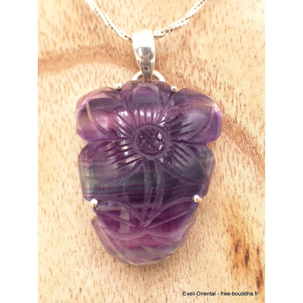 Pendentif Multi-fluorite sculptée Fleur semi-oval Pendentifs pierres naturelles RV27.3