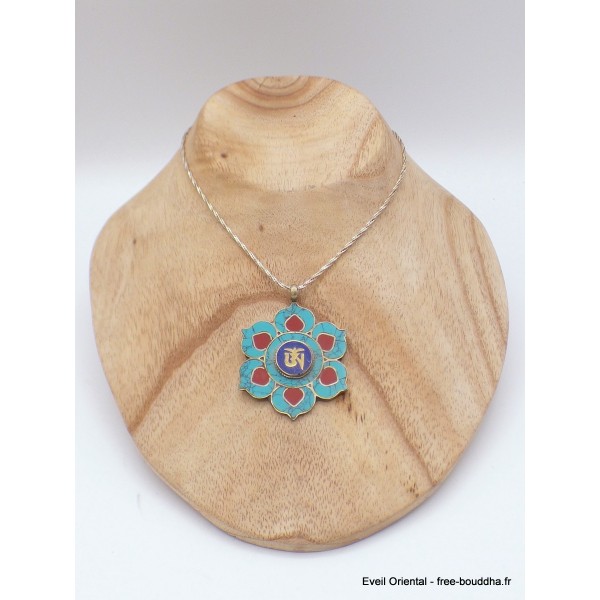 Pendentif tibétain fleur et Om Bijoux tibetains bouddhistes PT24.1