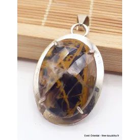 Pendentif en Jaspe Pilbara noir bronze facetté - Pendentifs pierres naturelles