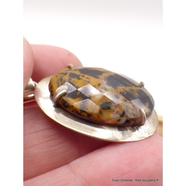 Pendentif en Jaspe Pilbara noir bronze facetté Pendentifs pierres naturelles BZ41.2
