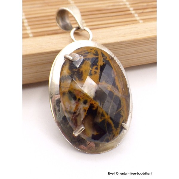 Pendentif en Jaspe Pilbara noir bronze facetté Pendentifs pierres naturelles BZ41.2