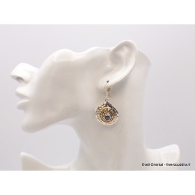 Boucles d'oreilles Spirales deux tons en Iolite Pendentifs pierres naturelles f203.5