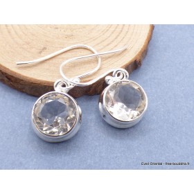 Boucles d'oreilles rondes Cristal de roche facetté Bijoux en Cristal de roche CZ82.2