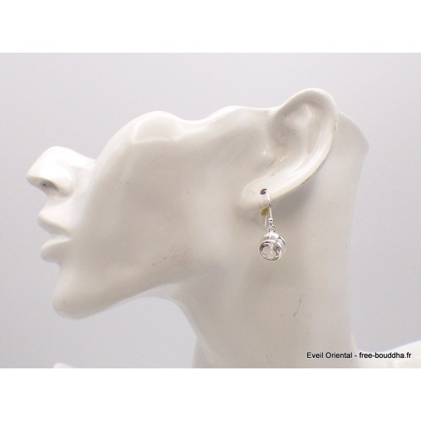 Boucles d'oreilles rondes Cristal de roche facetté Bijoux en Cristal de roche CZ82.2