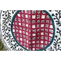 Nappe tibétaine en coton brodé bordeau kaki - Tenture murale bouddhiste, nappe