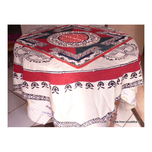 Nappe tibétaine en coton brodé bordeau kaki Tentures tibétaines Bouddha NTK3