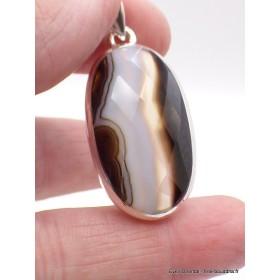 Pendentif Agate noire à bandes oval facetté Pendentifs pierres naturelles XV3.4