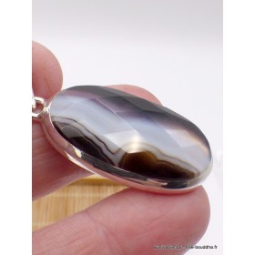 Pendentif Agate noire à bandes oval facetté Pendentifs pierres naturelles XV3.4