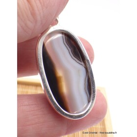 Pendentif Agate noire à bandes oval facetté Pendentifs pierres naturelles XV3.4