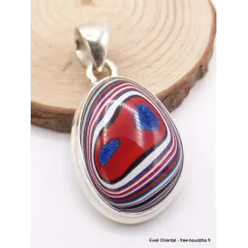 Pendentif Fordite Agate Detroïte oval rouge bleu - Pendentifs pierres naturelles